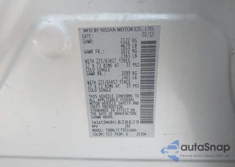 2015 Nissan Rogue Sv из США, поврежденный, VIN 5N1AT2MV8FC828829